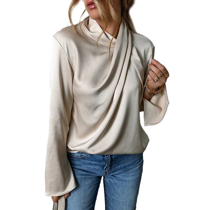 Women's Solid Color Satin Chiffon Blouse - Gizmo Galaxy