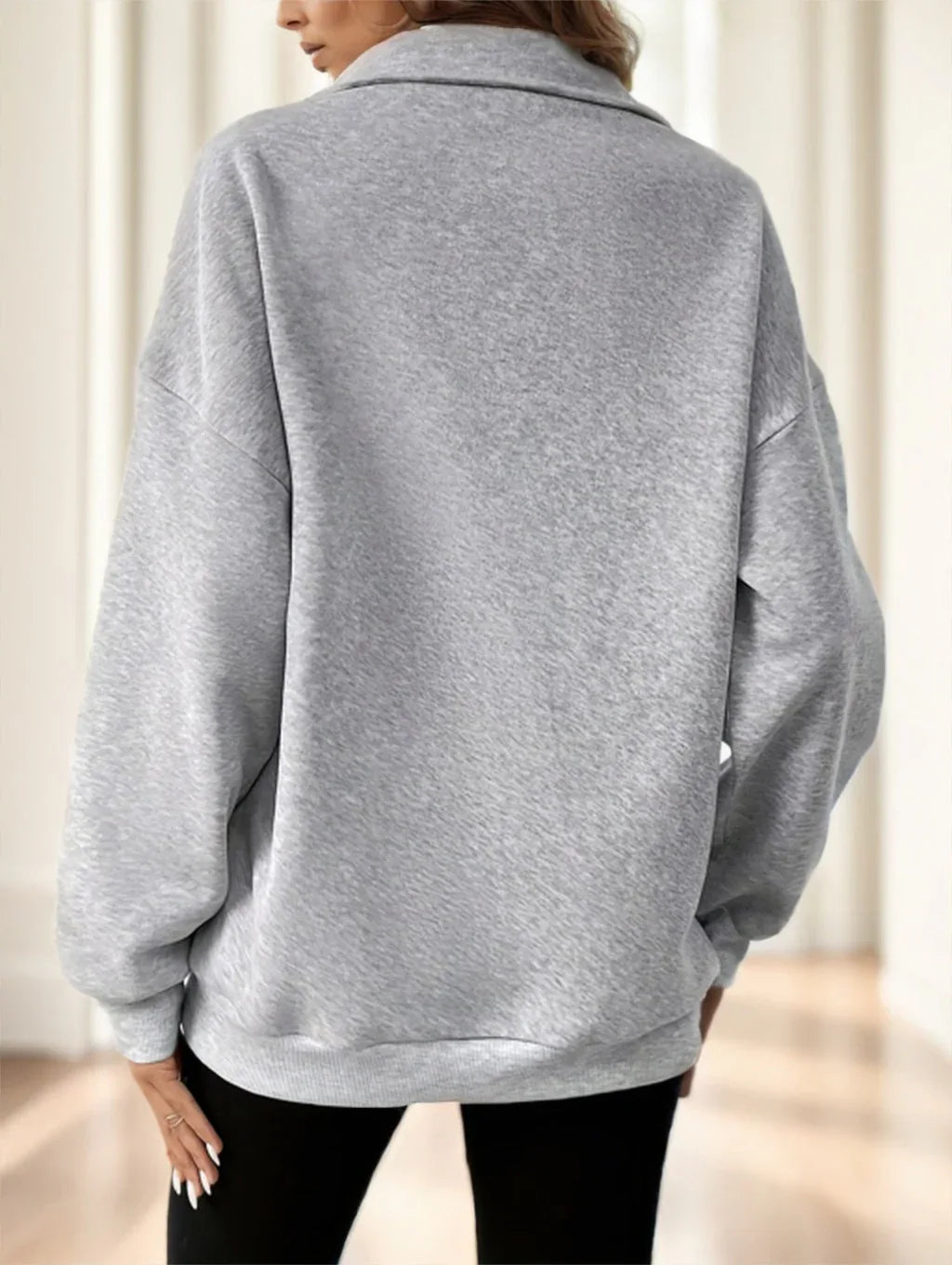 Plus Size Solid Color Casual Half-Zip High Neck Hoodie - Gizmo Galaxy