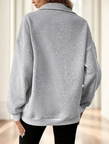 Plus Size Solid Color Casual Half-Zip High Neck Hoodie - Gizmo Galaxy