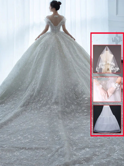 Off Shoulder French Main Wedding Dress - Gizmo Galaxy