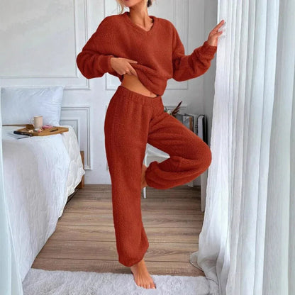 Women's Comfortable V-neck Casual Loungewear Warm Set - Gizmo Galaxy