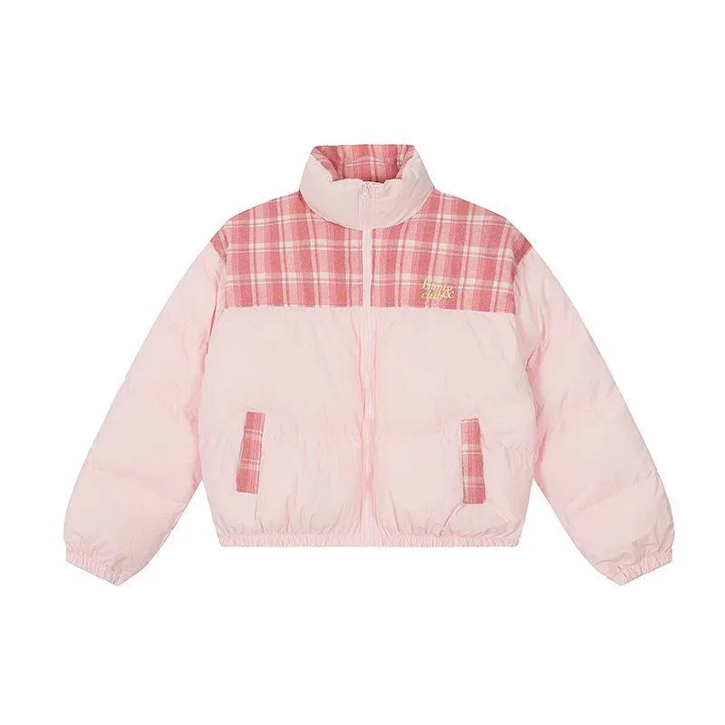 Sweet Girl Plaid Stitching High Quality Cotton Coat Jacket - Gizmo Galaxy