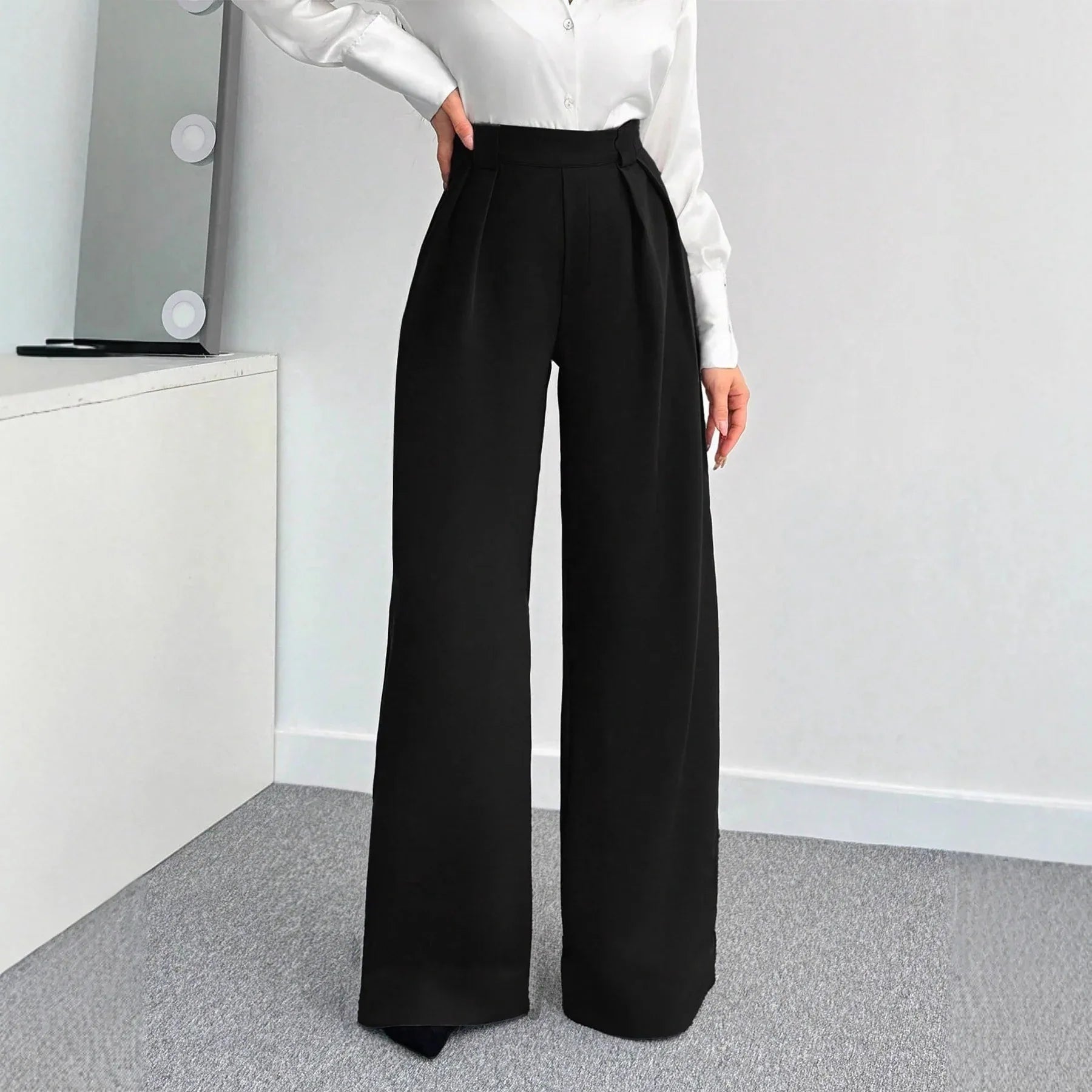 Women's Loose-fit, Figure-flattering Solid-color High-waist Wide-leg Pants - Gizmo Galaxy