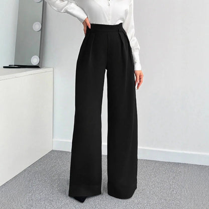 Women's Loose-fit, Figure-flattering Solid-color High-waist Wide-leg Pants - Gizmo Galaxy