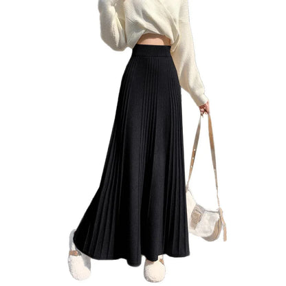 High-waisted Figure-flattering Thickened Pleated Knit Skirt - Gizmo Galaxy