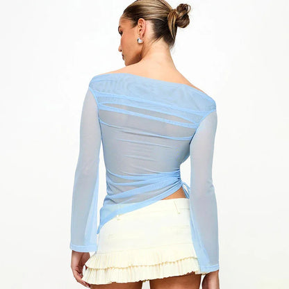 Women's Autumn Solid Color Long-sleeved Off-shoulder Top - Gizmo Galaxy