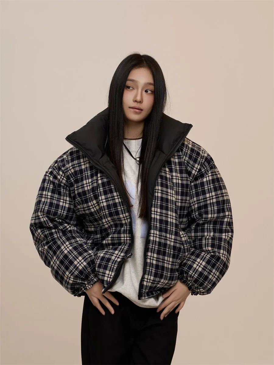 American Retro Double-sided Plaid Cotton-padded Jacket - Gizmo Galaxy