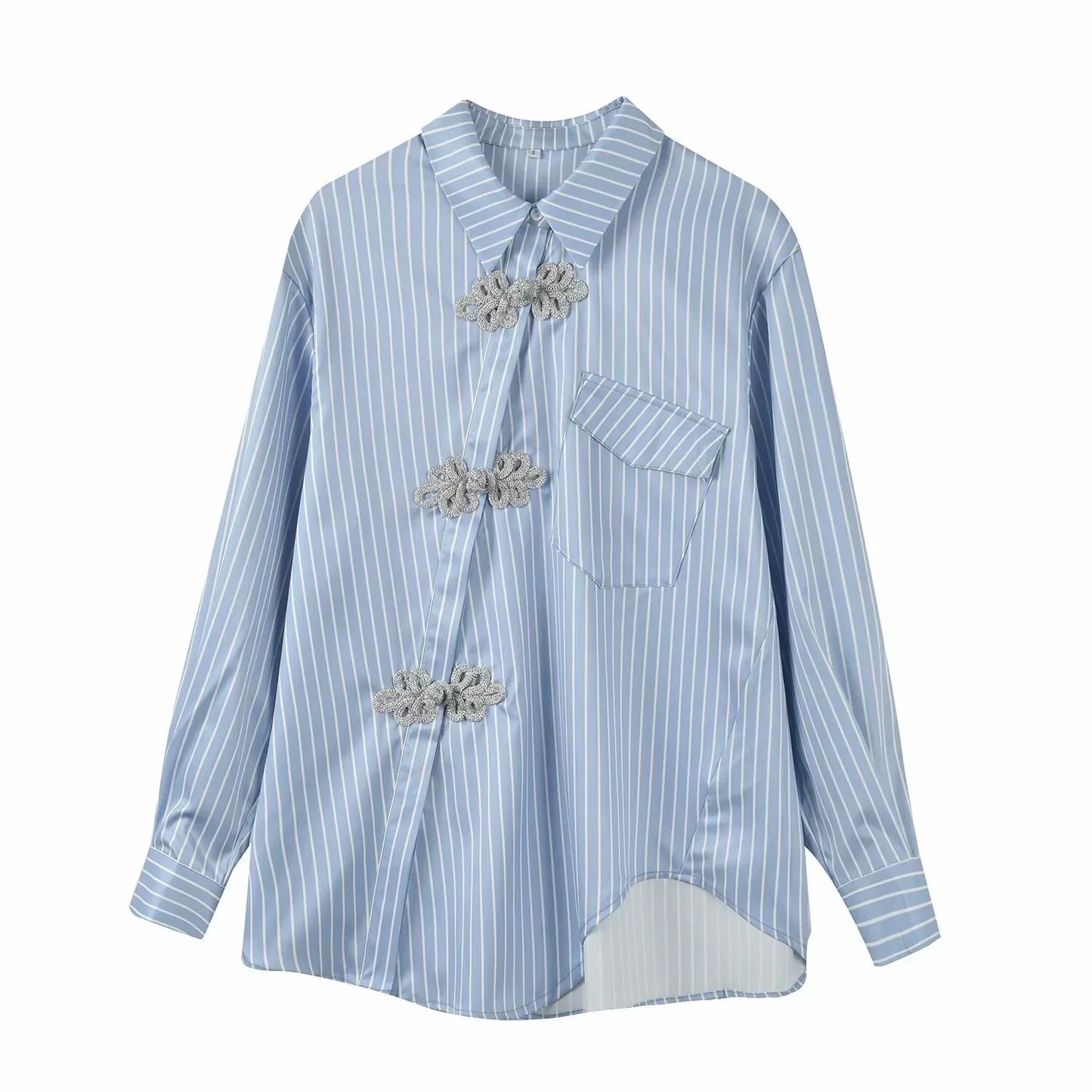 New Chinese Style High-grade Irregular Blue Shirt For Women - Gizmo Galaxy