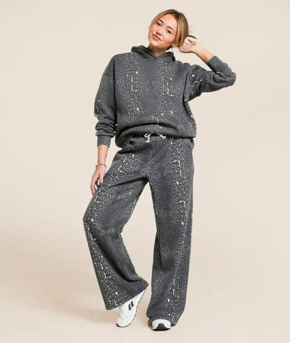 Fashionable Casual Hooded Sweatshirt And Wide Leg Pants Leopard Print Set - Gizmo Galaxy